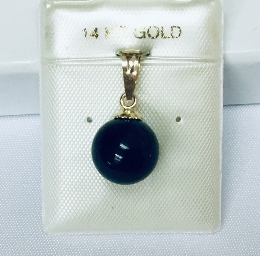 Natural Black Onyx 10 mm Ball in 14K White OR Yellow Gold Solitaire Pendants NEW