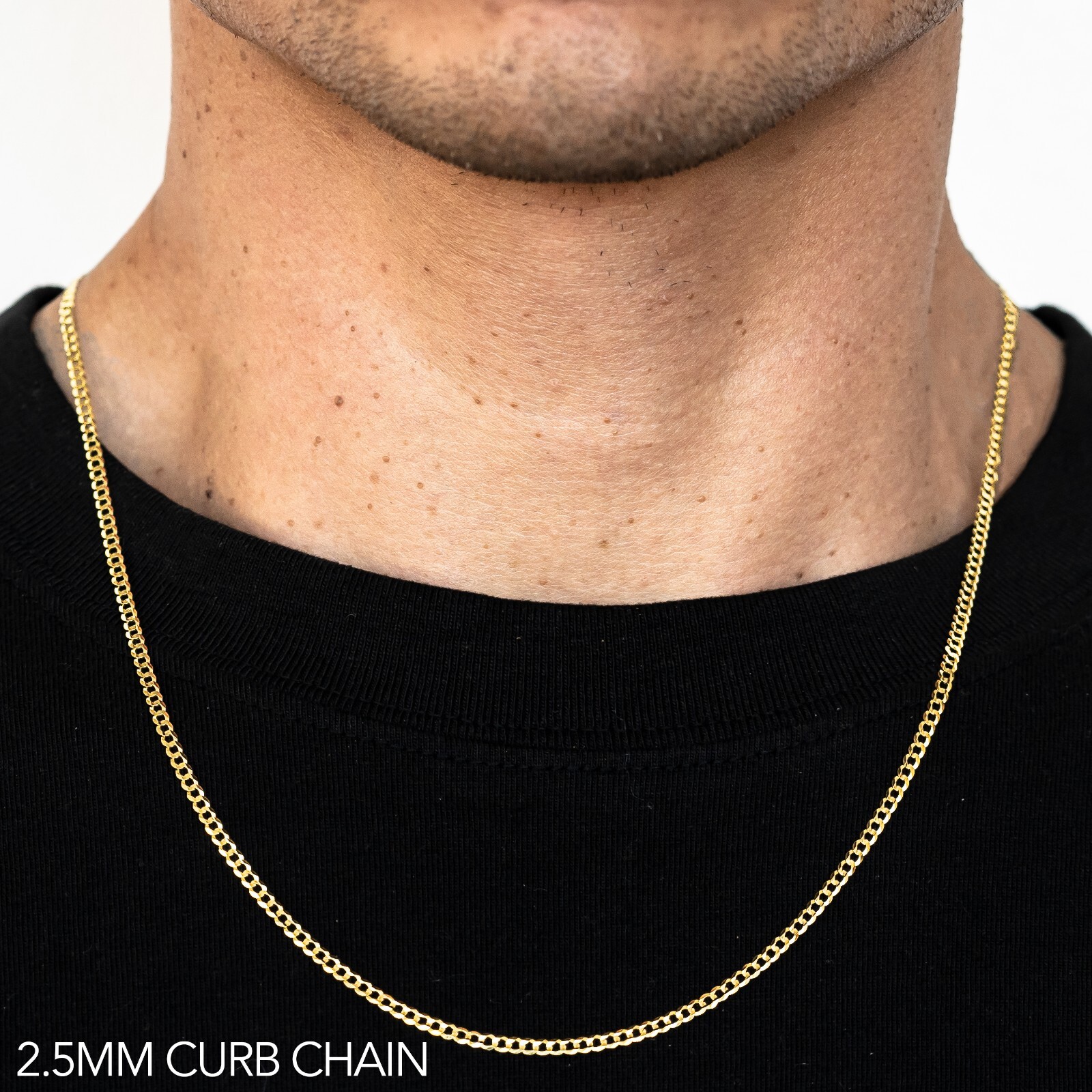 10k Yellow Gold 2.5mm Curb Chain Necklace Size 16″-30″ Hollow