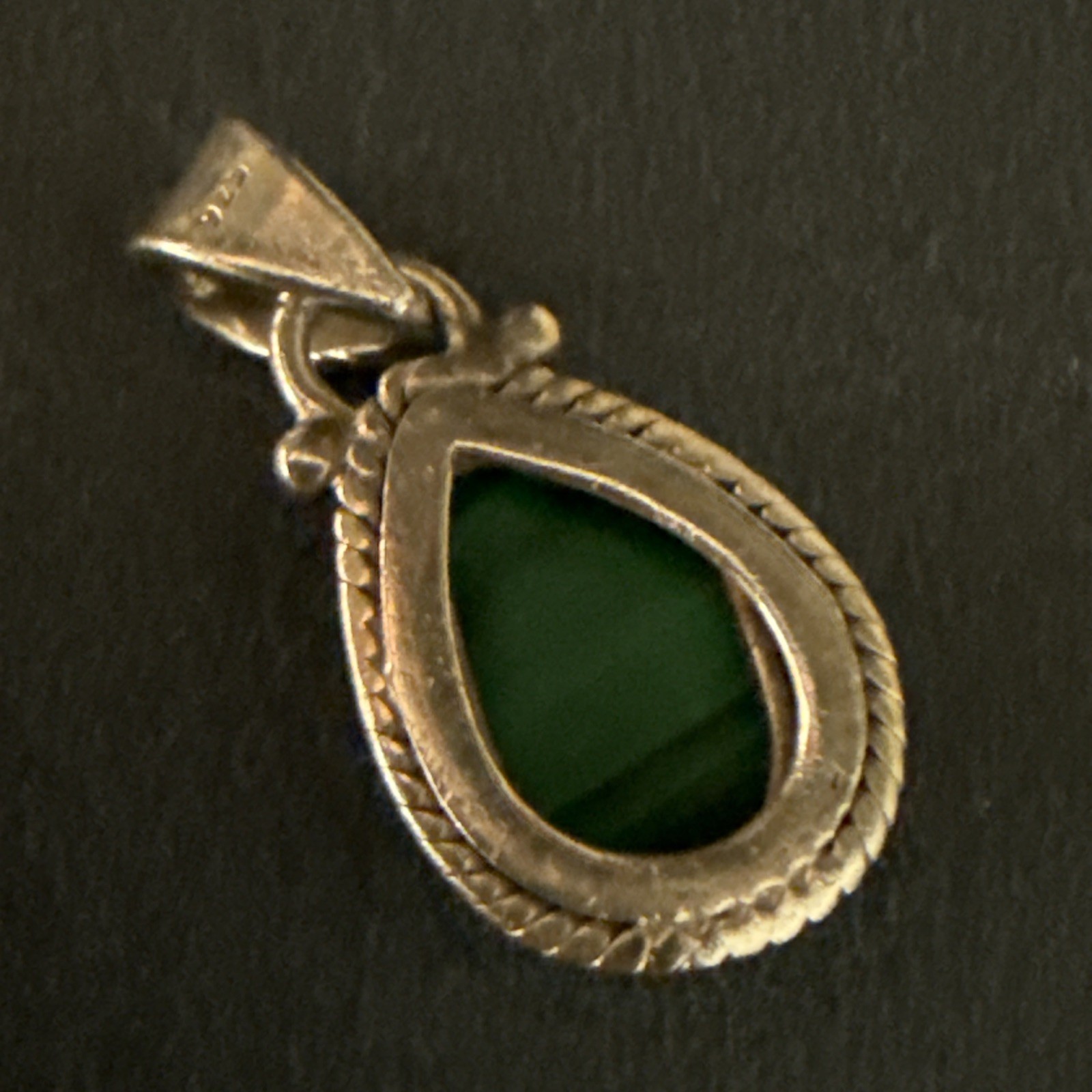 Vintage Sterling Silver and Malachite Pendant Marked 925