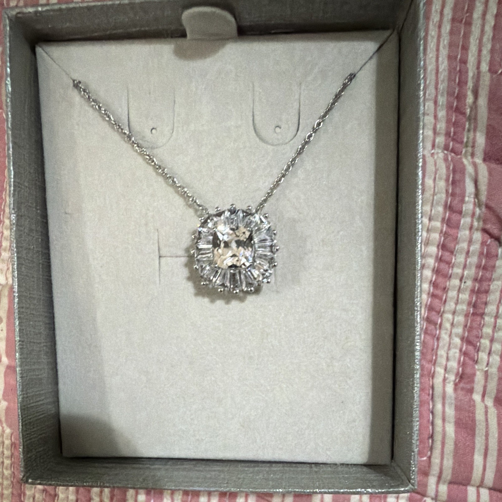Zales 925 Sterling Silver Lab-Created White Sapphire Halo Pendant Rope 18in
