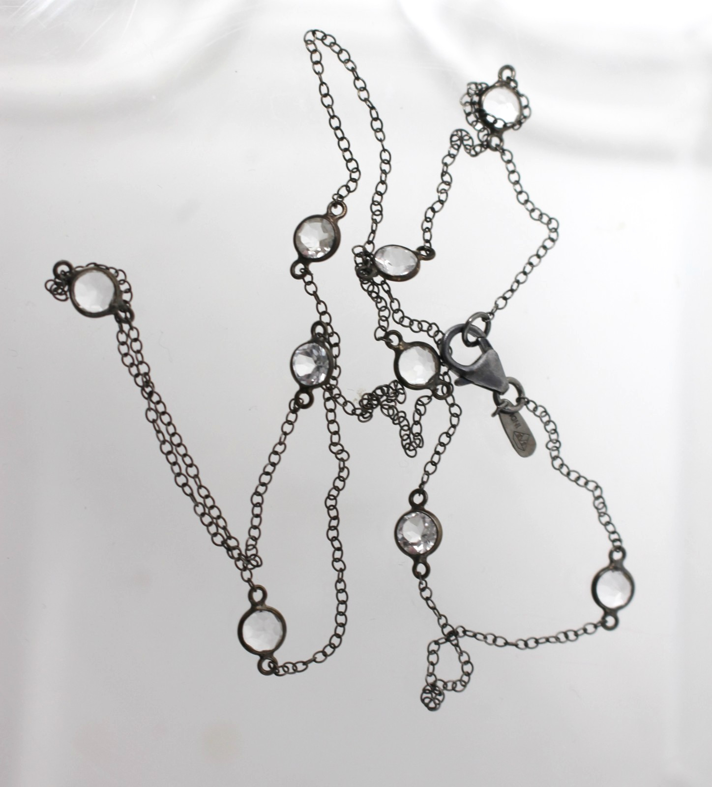 SB Vintage Sterling Silver 925 Bezel Set 24″ Crystals Chain Necklace India