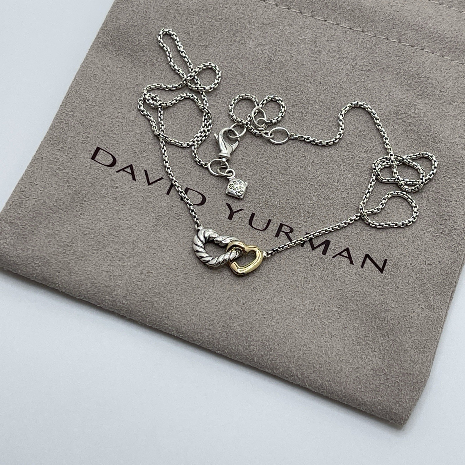 David Yurman Sterling Silver & 18k Gold Interlocking Double Heart Necklace