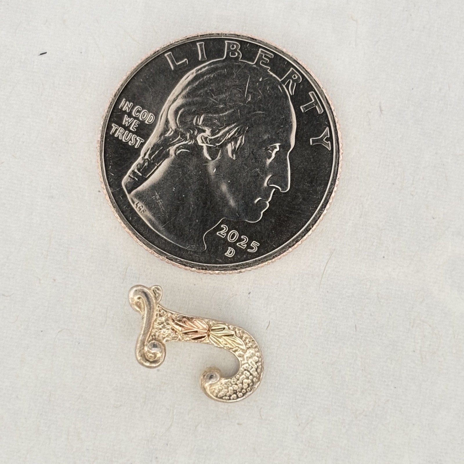Small Sterling Silver 925 12k Gold Black Hills Gold “J” Pendant Floral Gift