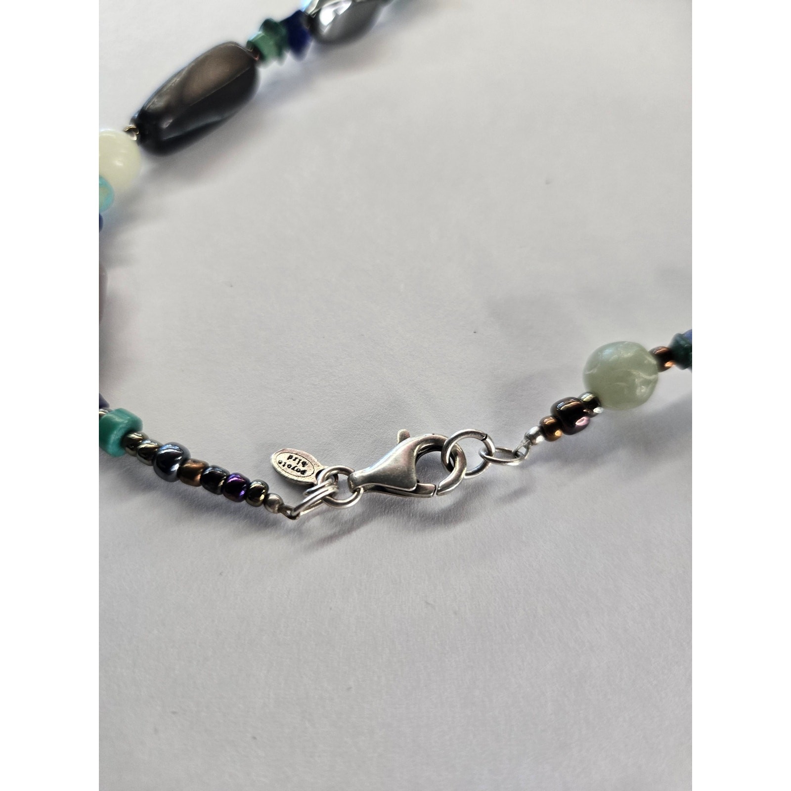 Coyote Bird Sterling Silver Multi Gemstone Beaded Necklace Artisan Boho 17.5″