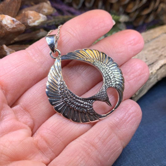 NEW Solid Sterling Silver Eagle Wings Necklace Large Bird Biker Pendant 925