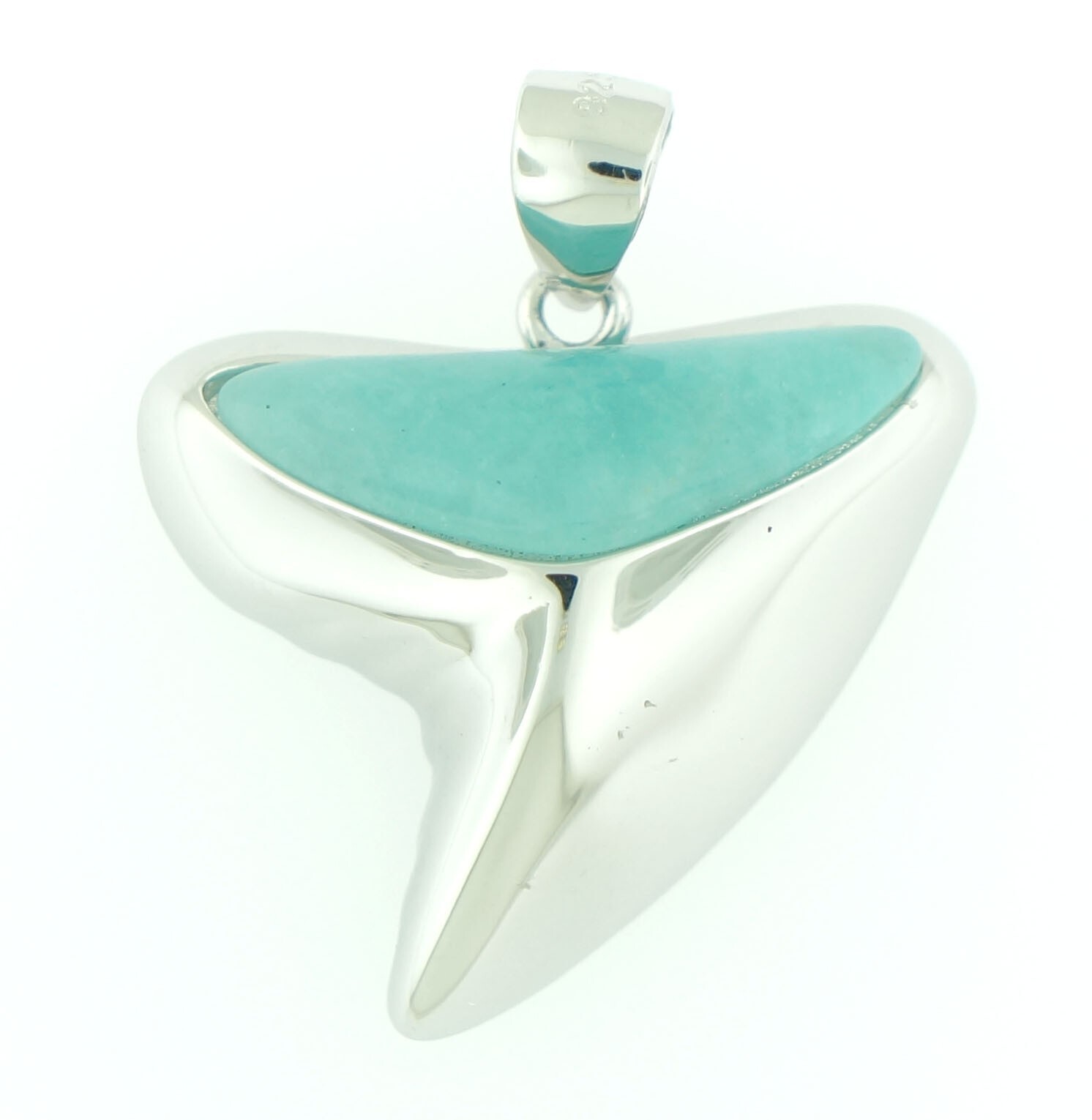 Solid 925 Sterling Silver Amazonite Women’s Hawaiian Ocean Shark Tooth Pendant