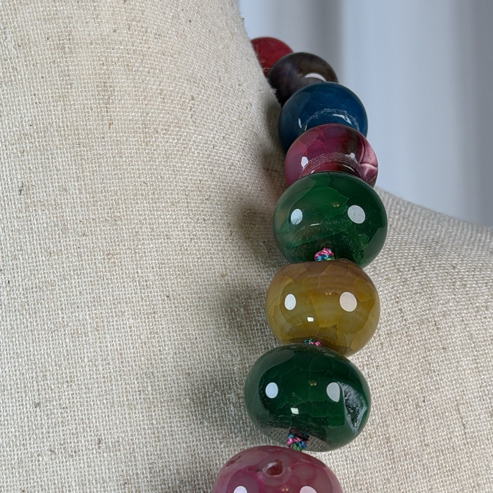 Lucoral LUC Agate Multicolor Knotted Necklace Sterling Silver 925 Clasp 21 In
