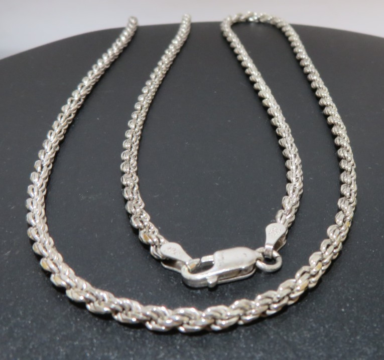 .925 STERLING SILVER SOLID ROPE CHAIN 24″ LONG 2.87 MM THICK 15.15gram(AI-3021)