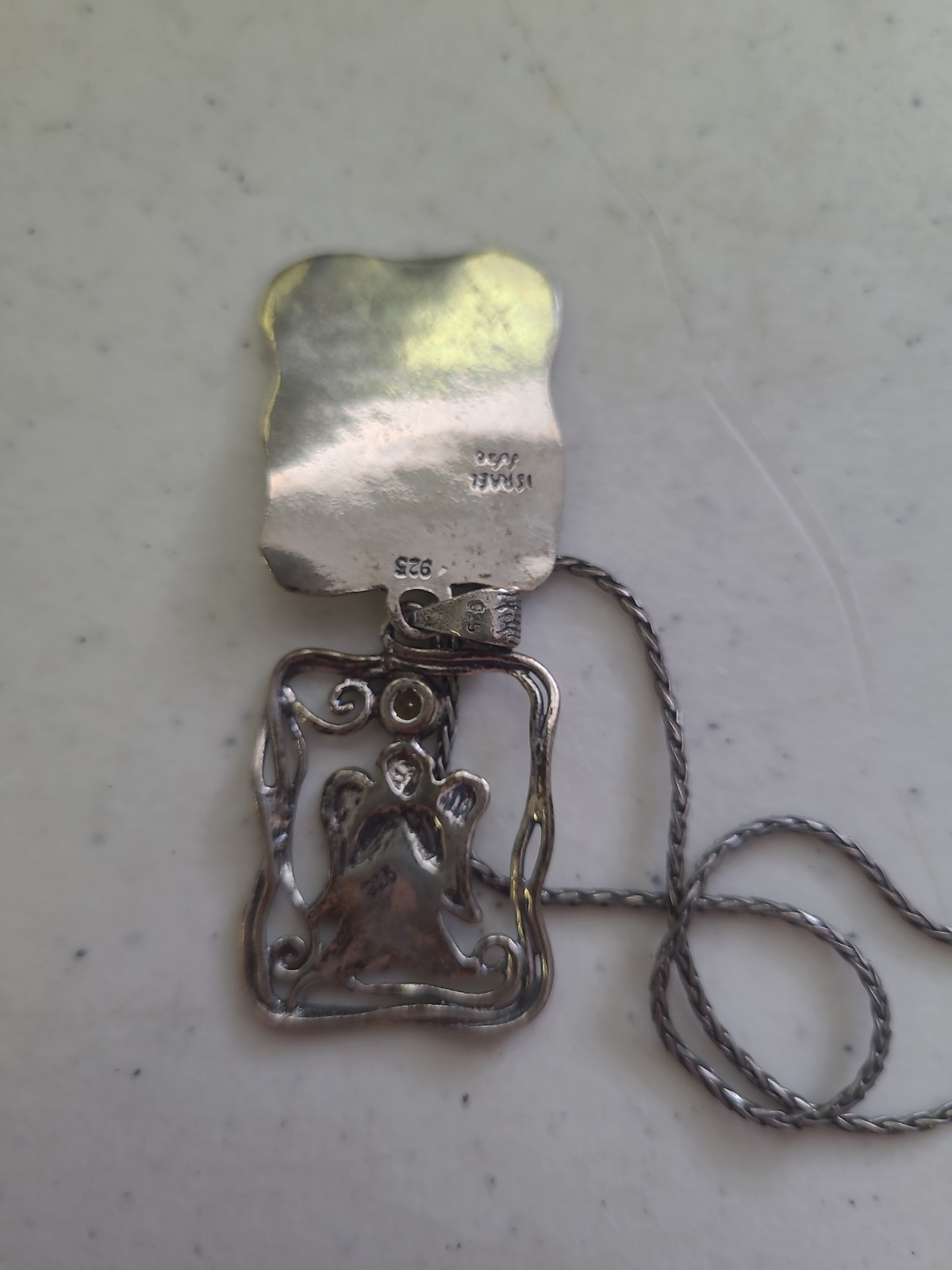 Israeli Silver 925 Citrine “ Guardian Angel “ Double Pendant Adjustable Necklace