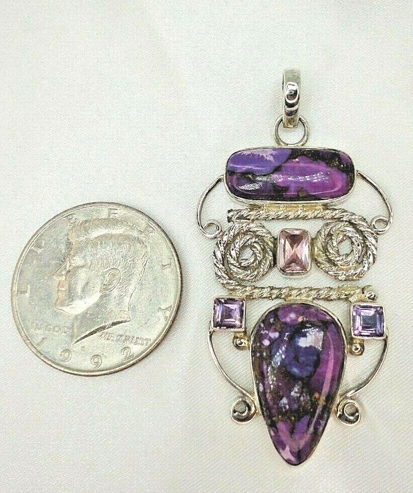 Turquoise Quartz Sterling Silver Pendant 18 Grams Artisan Silver Rush Purple