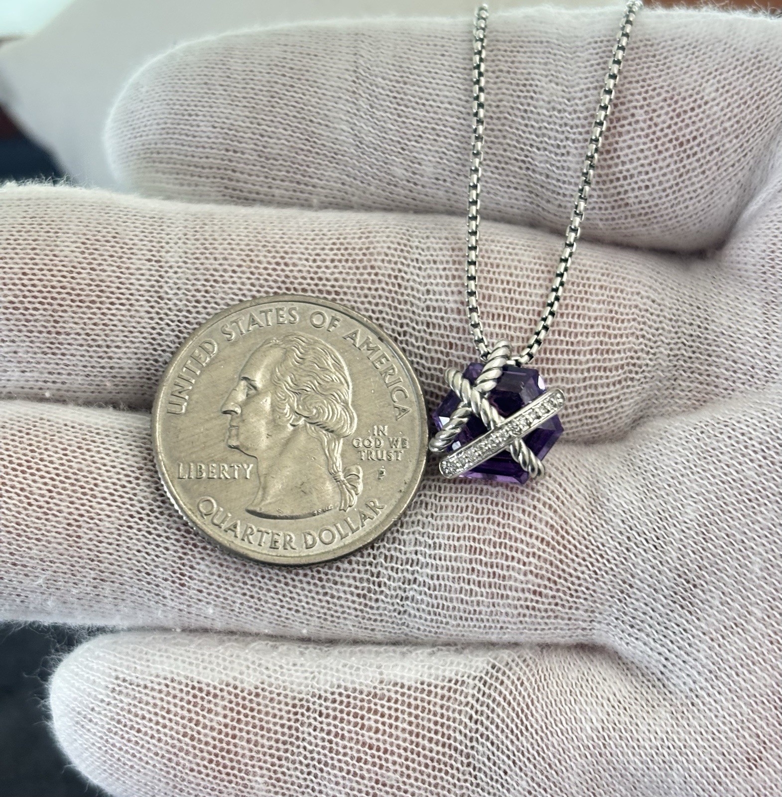 David Yurman Cable Wrap Pendant Necklace with Amethyst 16-17″