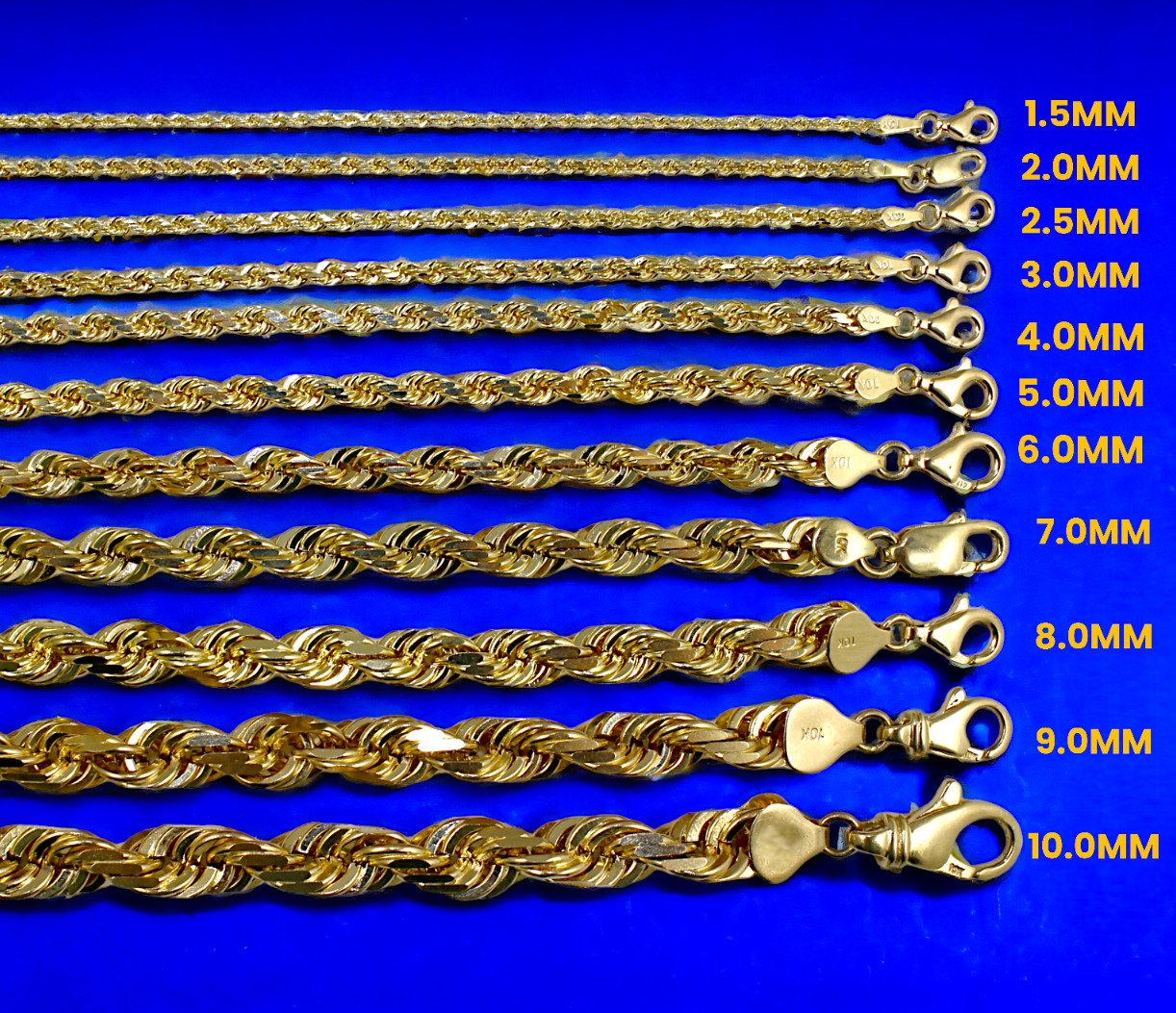 10K Yellow Gold SOLID Rope Chain Necklace Bracelet Diamond Cut 1mm-10mm 7″-30″