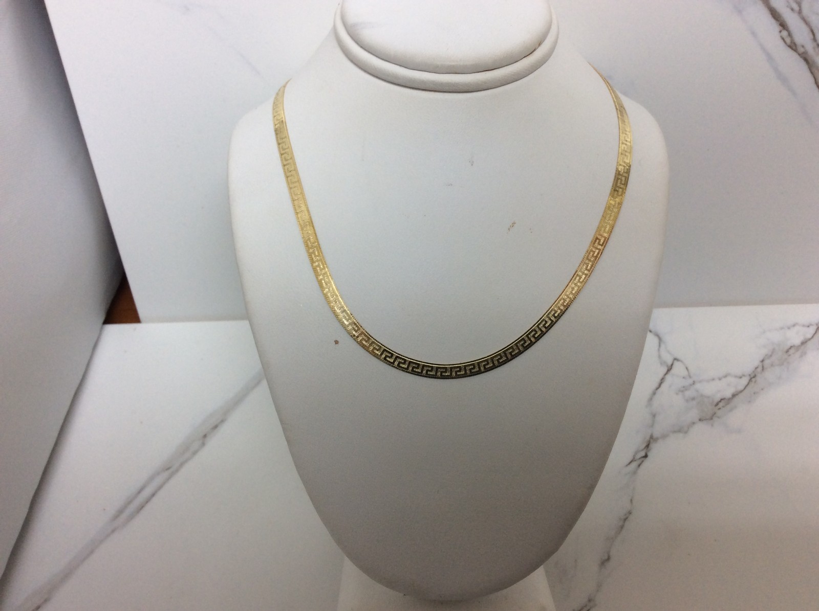 10K SOLID YELLOW REAL GOLD REVERSIBLE GREEK KEY HERRINGBONE Necklace 5.3g 18”