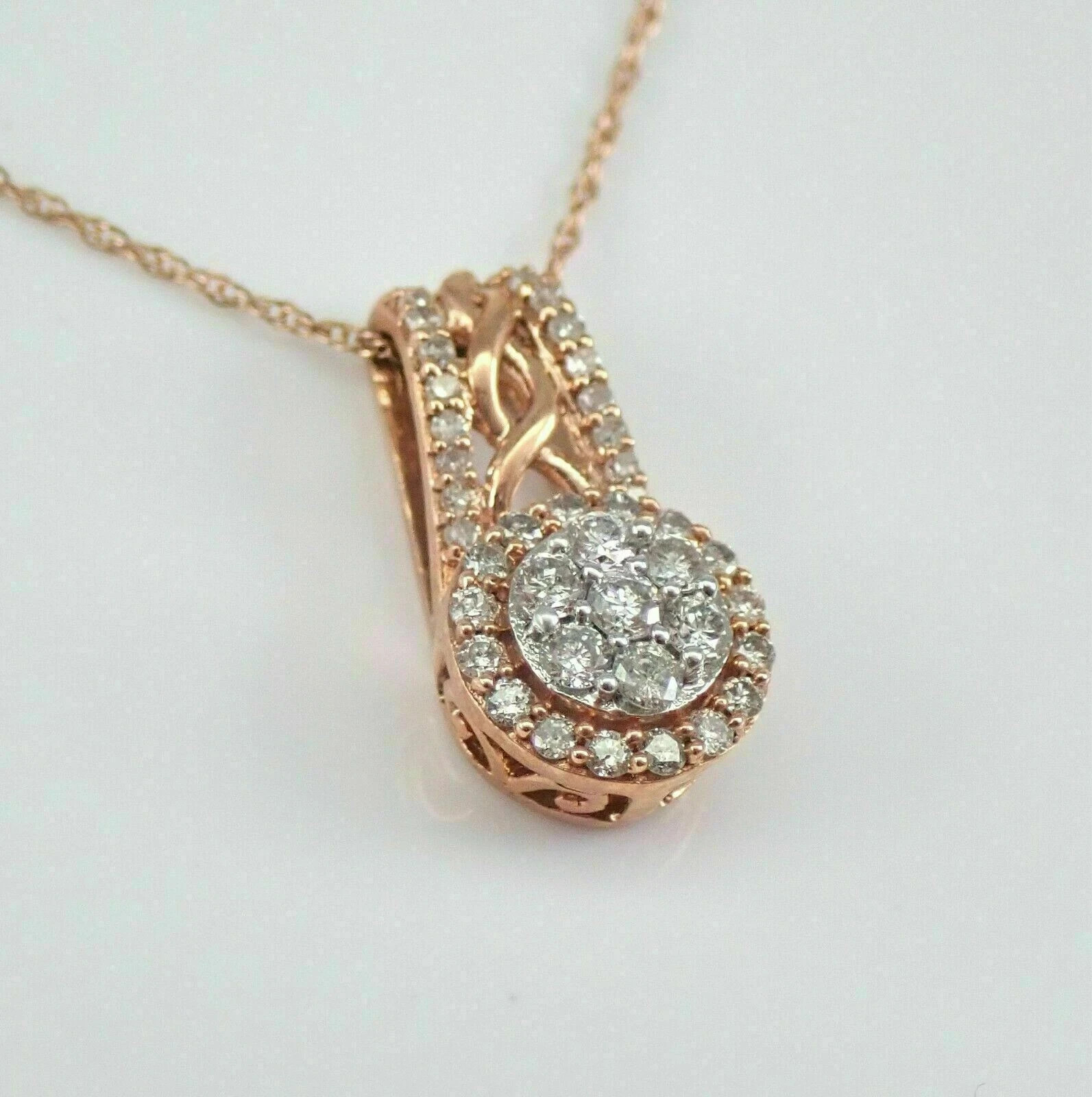 2.50Ct Round Cut Diamond Cluster Halo Drop Pendant Necklace 14k Rose Gold Finish