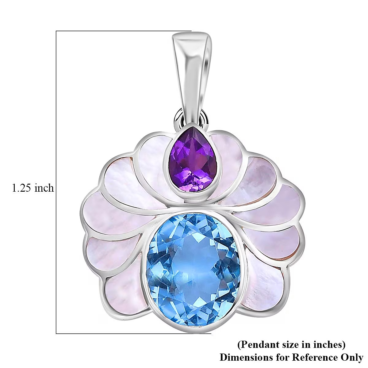 Bali Legacy White Shell Pearl, Amethyst and Blue Topaz 7.00 ctw Pendant no chain