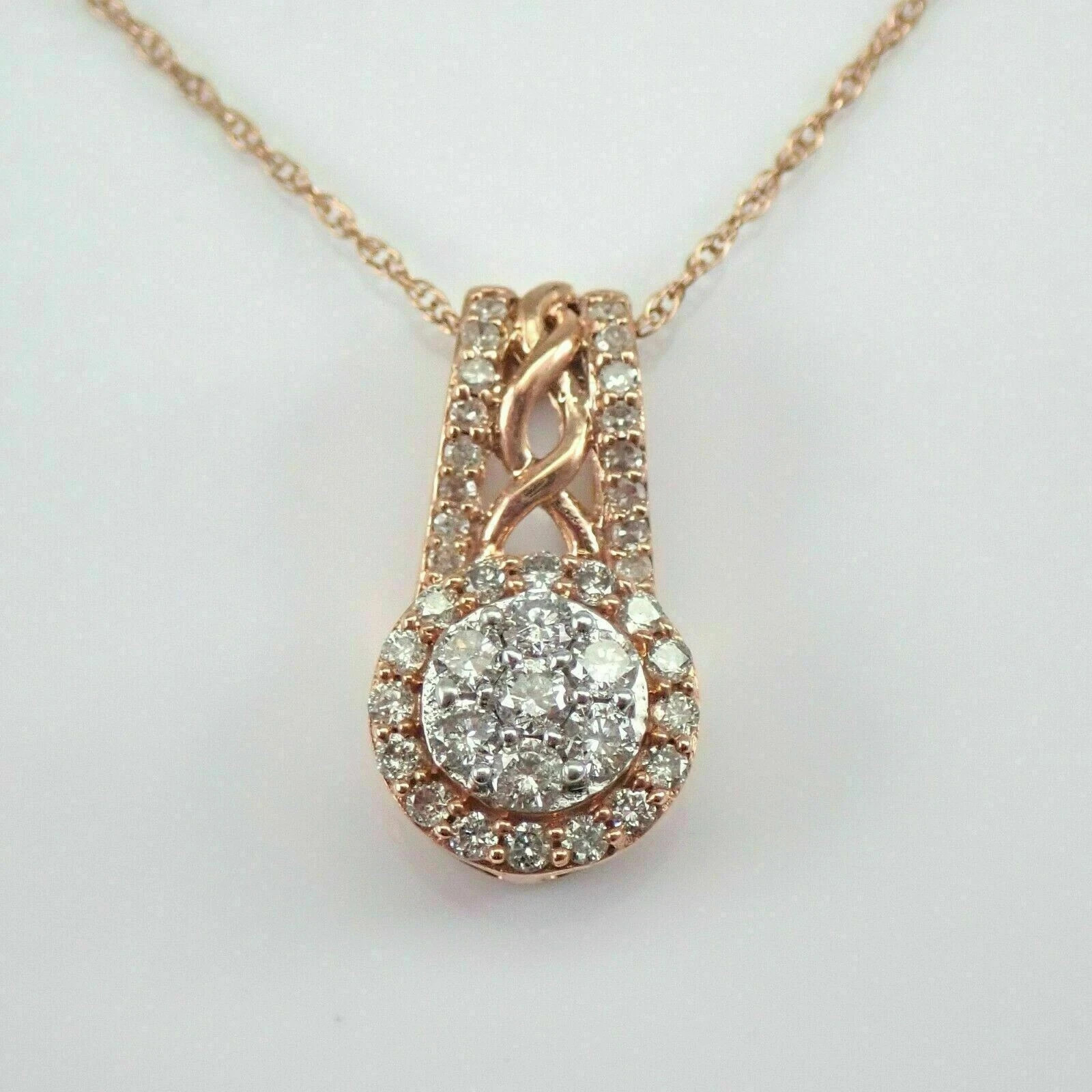 2.50Ct Round Cut Diamond Cluster Halo Drop Pendant Necklace 14k Rose Gold Finish