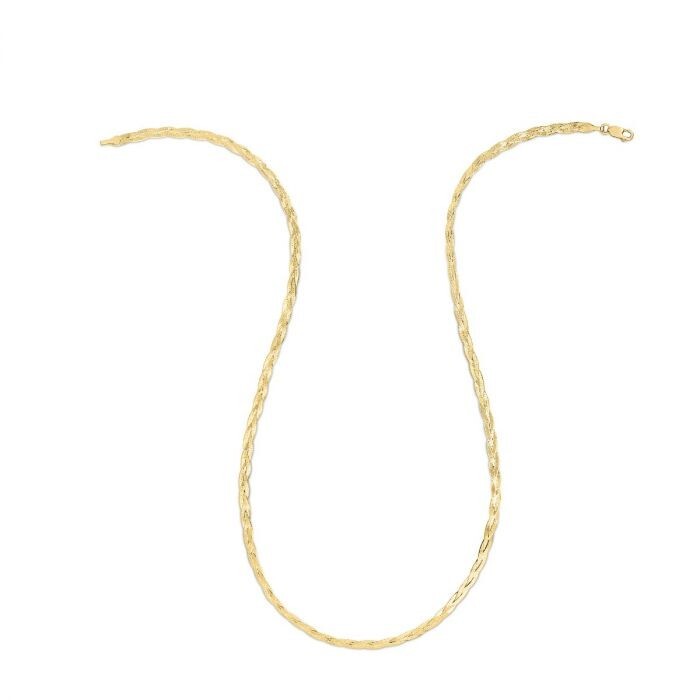 14k Yellow Gold 3.2 MM 16″ Braided Flexible HERRINGBONE Chain Necklace 3.4 Grams