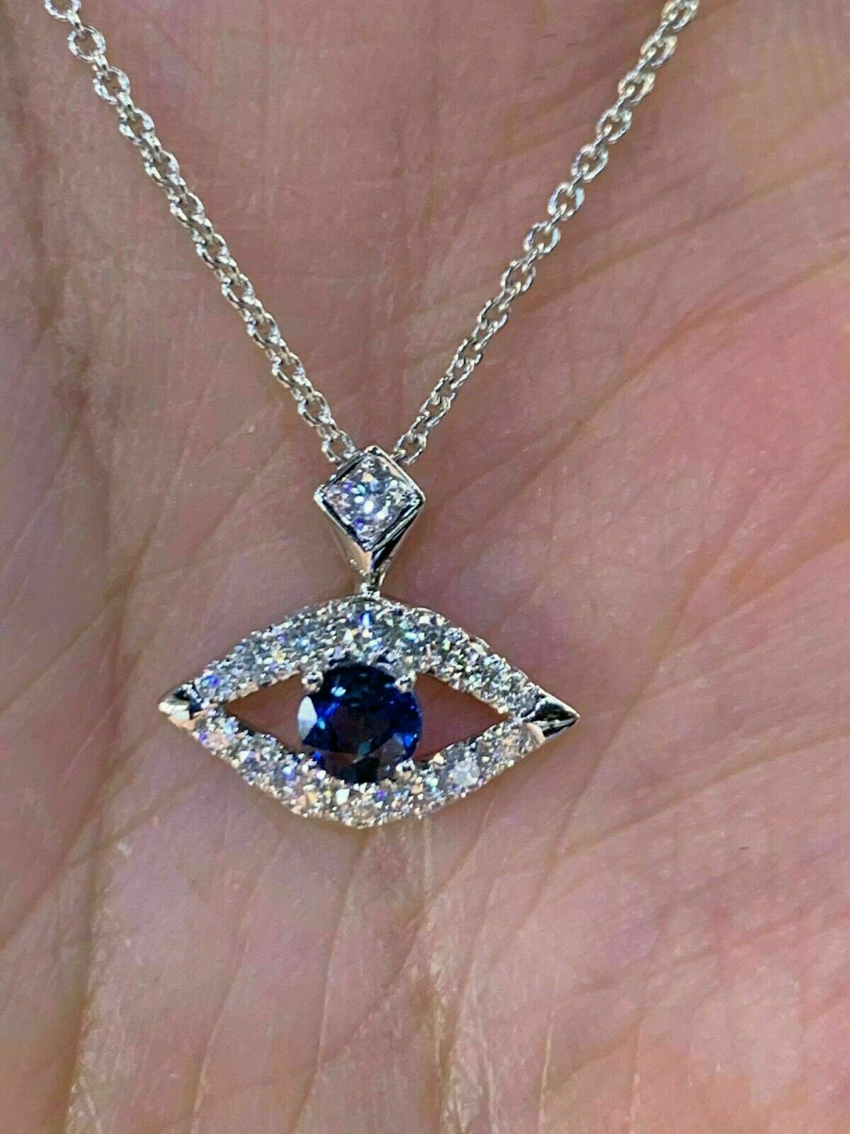 1.00 Ctw Round Cut Blue Sapphire Evil Eye Shape Pendant Gift 925 Sterling Silver
