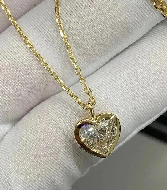 3Ct Heart Cut Lab-Created Diamond Women Solitaire Pendent 14K Yellow Gold Plated
