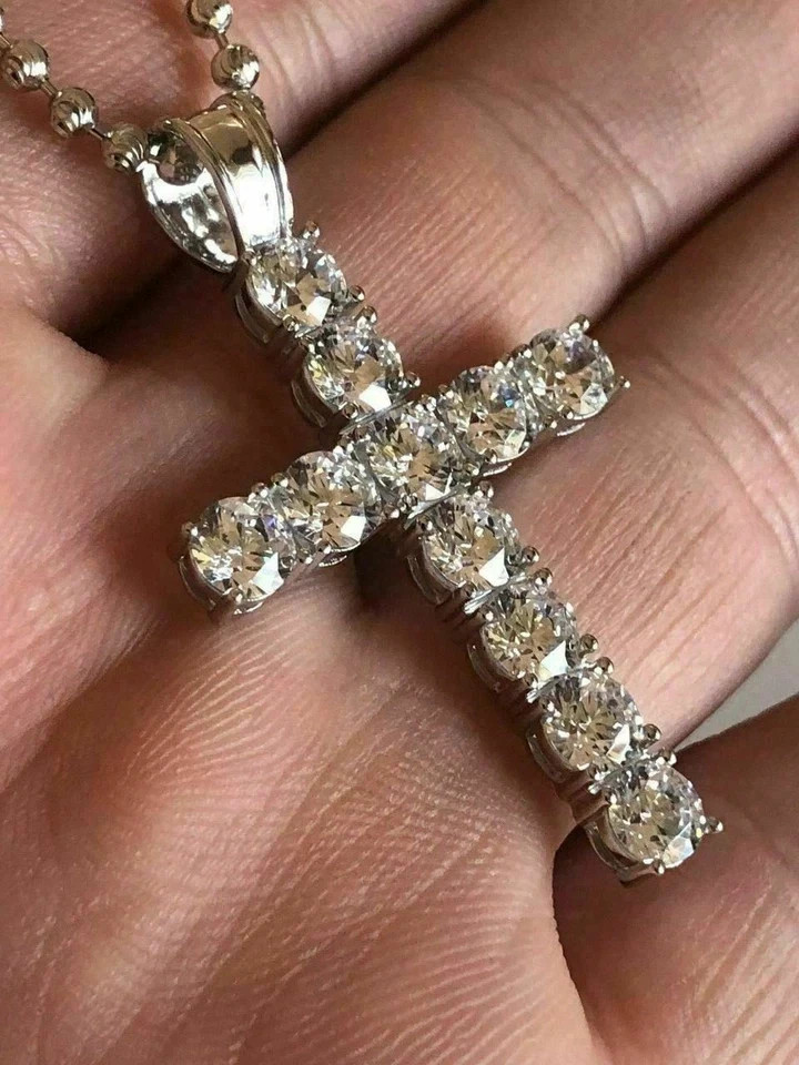1Ct Round Cut Lab-Created Diamond Cross Necklace Pendant 14K White Gold Plated