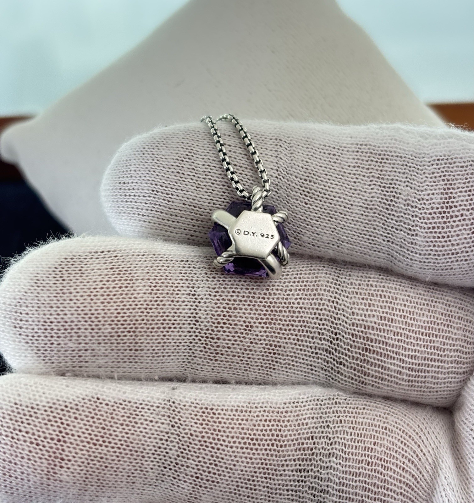 David Yurman Cable Wrap Pendant Necklace with Amethyst 16-17″