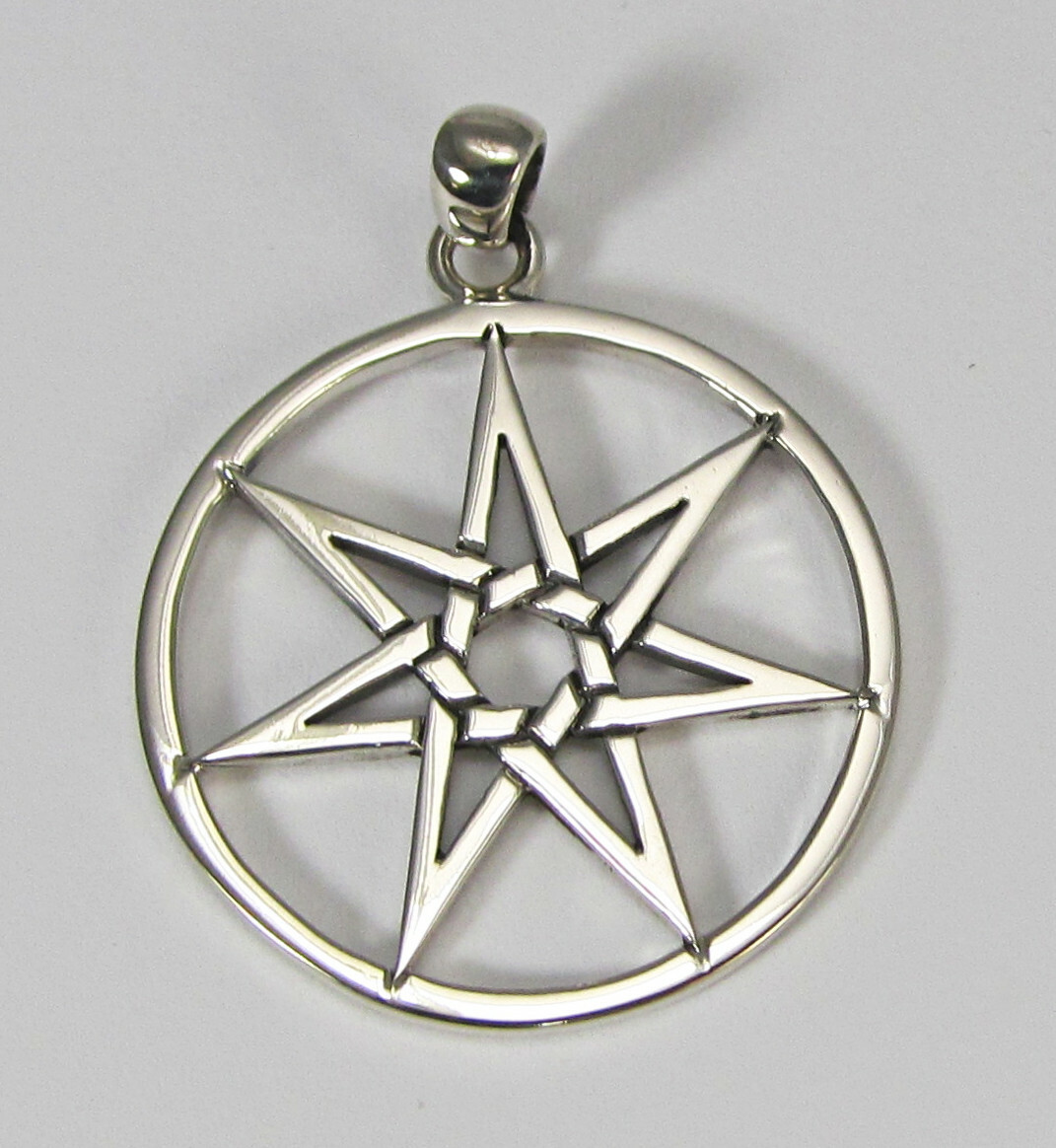 Large Sterling Silver Septagram Wicca Faerie Fairy Seven Point Star Pendant