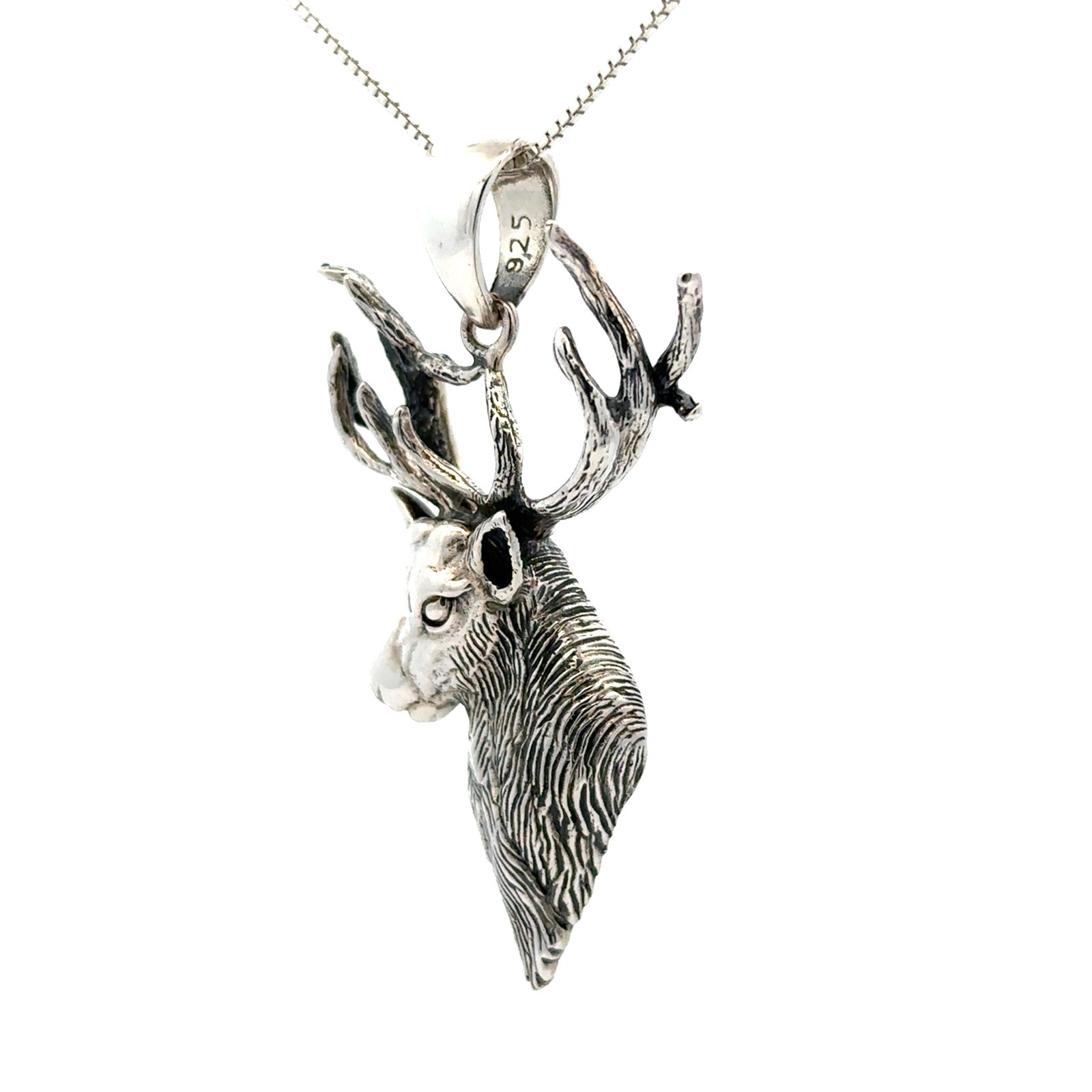 Sterling Silver Elk Head Pendant (1 1/2 x 2 1/4 Inch)