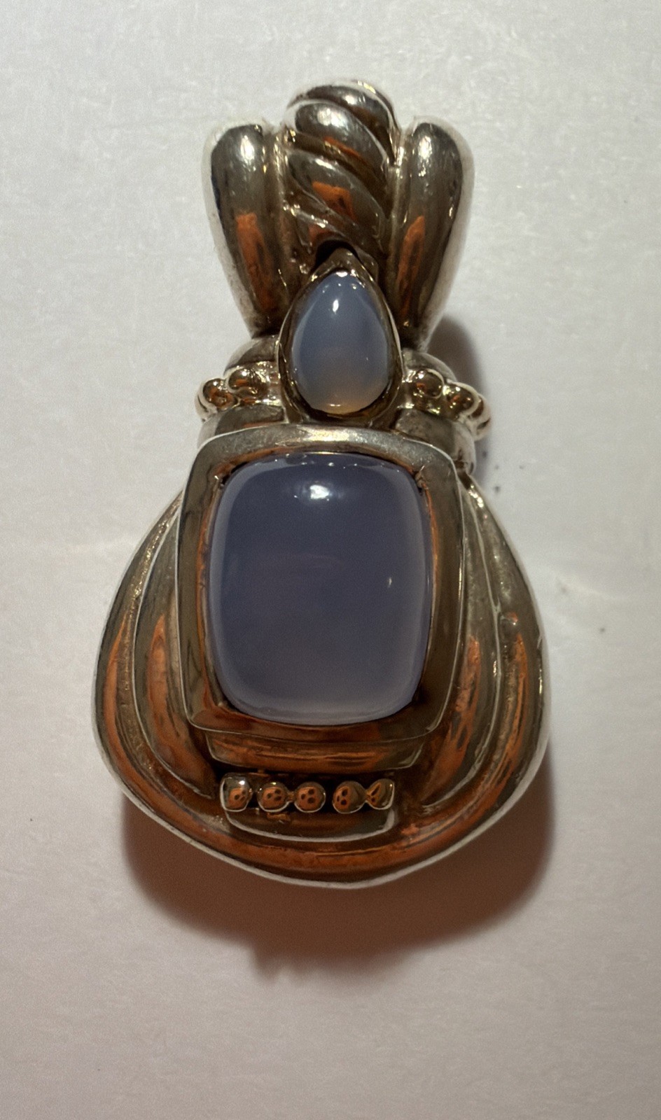 925 Sterling Silver 18K Gold Blue Chalcedony Hinged Enhancer Pendant Clip⁠