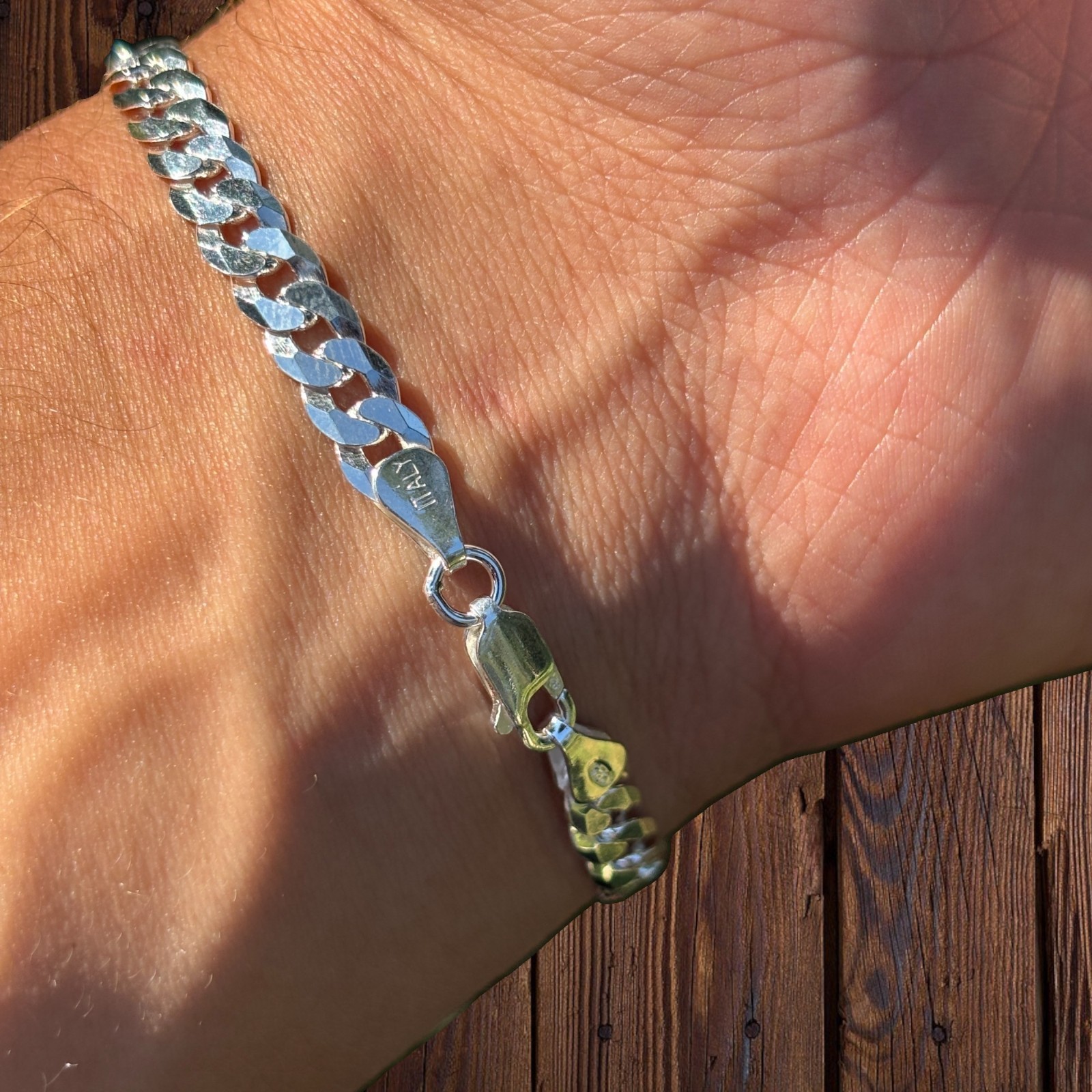 6mm Flat Curb Bracelet – Real Solid 925 Sterling Silver Or 14k Gold/Rose Vermeil