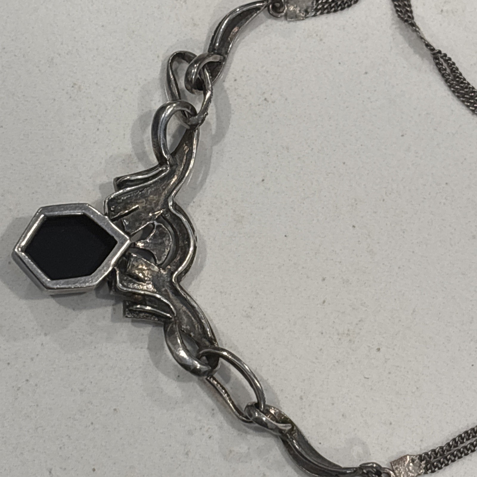Beautiful Sterling Silver Black Onyx & Marcasite Vintage 19” Necklace