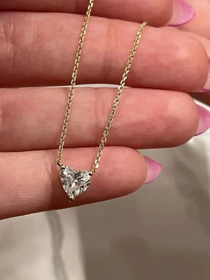 1Ct Heart Lab Created Diamond Solitaire 14K Yellow Gold Plated Pendant Necklace