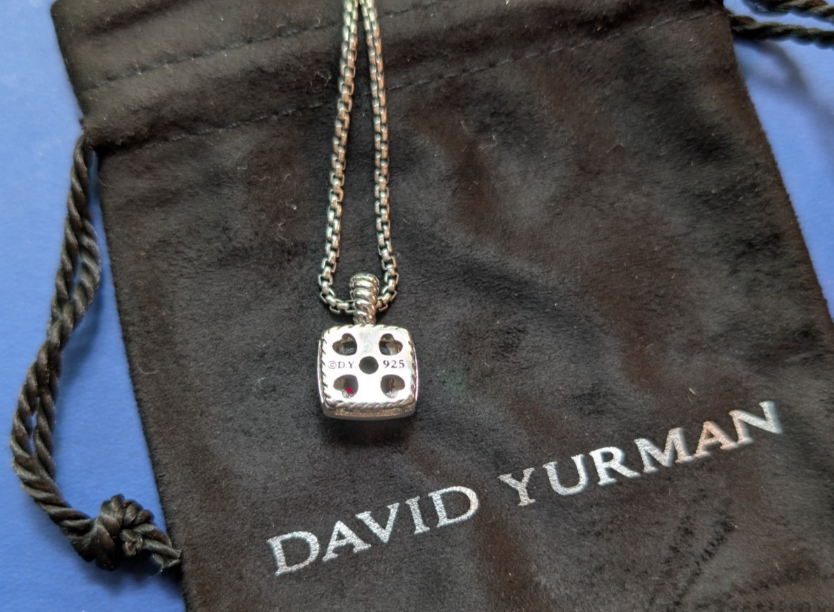 David Yurman Garnet & Diamonds Petite Albion Pendant Necklace Sterling Silver