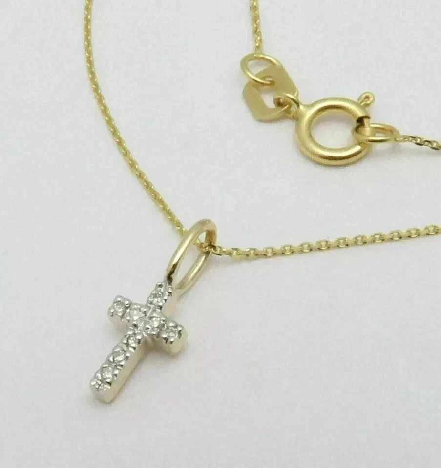 1Ct Round Lab Created Diamond Tiny Cross Pendant Chain 14k Yellow Gold Plated