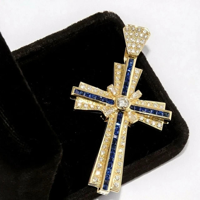 2 Ct Round Lab Created Diamond Cross Wedding Pendant 14K Yellow Gold Plated