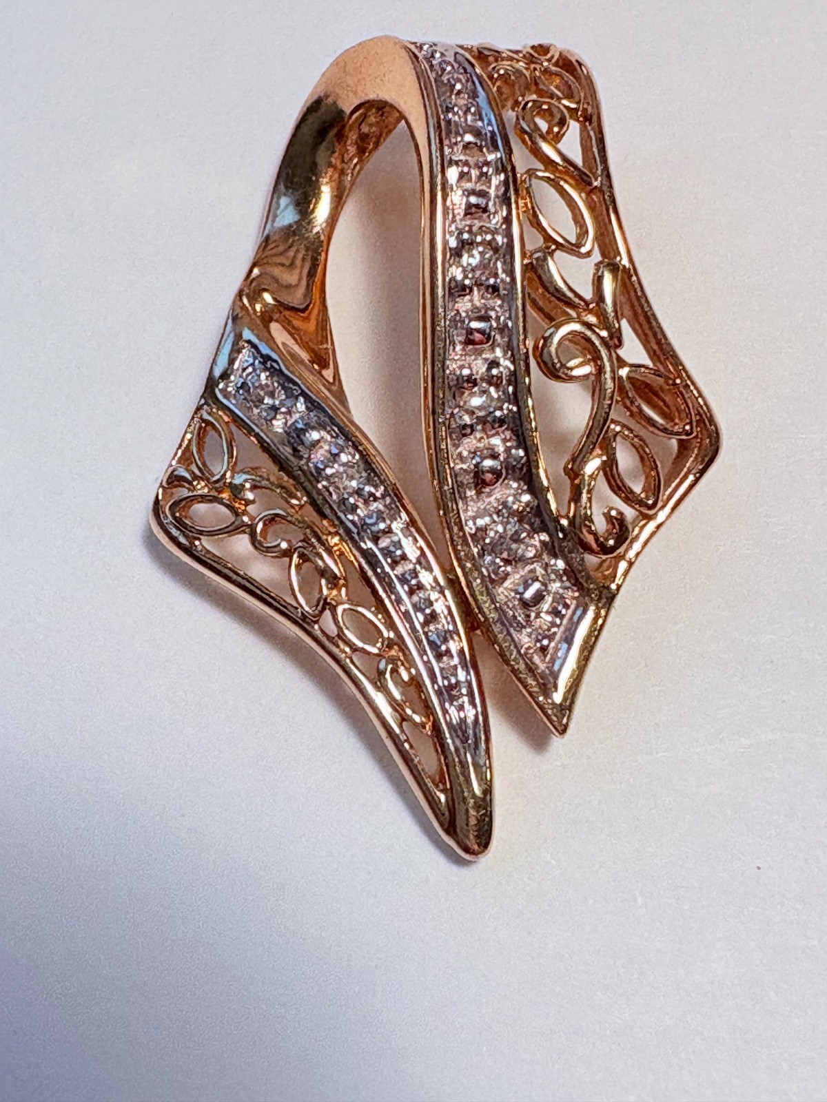 10K Yellow & White Gold Slide Pendent w 5 Round Cut Diamonds