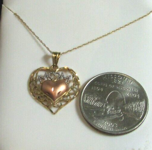 MIB MA MICHAEL ANTHONY 10K Multi-tone Gold “MOM” Heart Pendant Necklace 18″