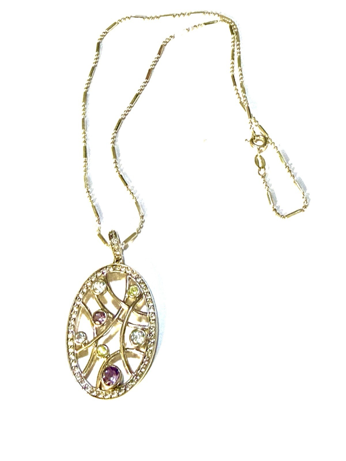 Silver 925 Pendant Necklace with Multi-Color Gemstones – Elegant Designer Style