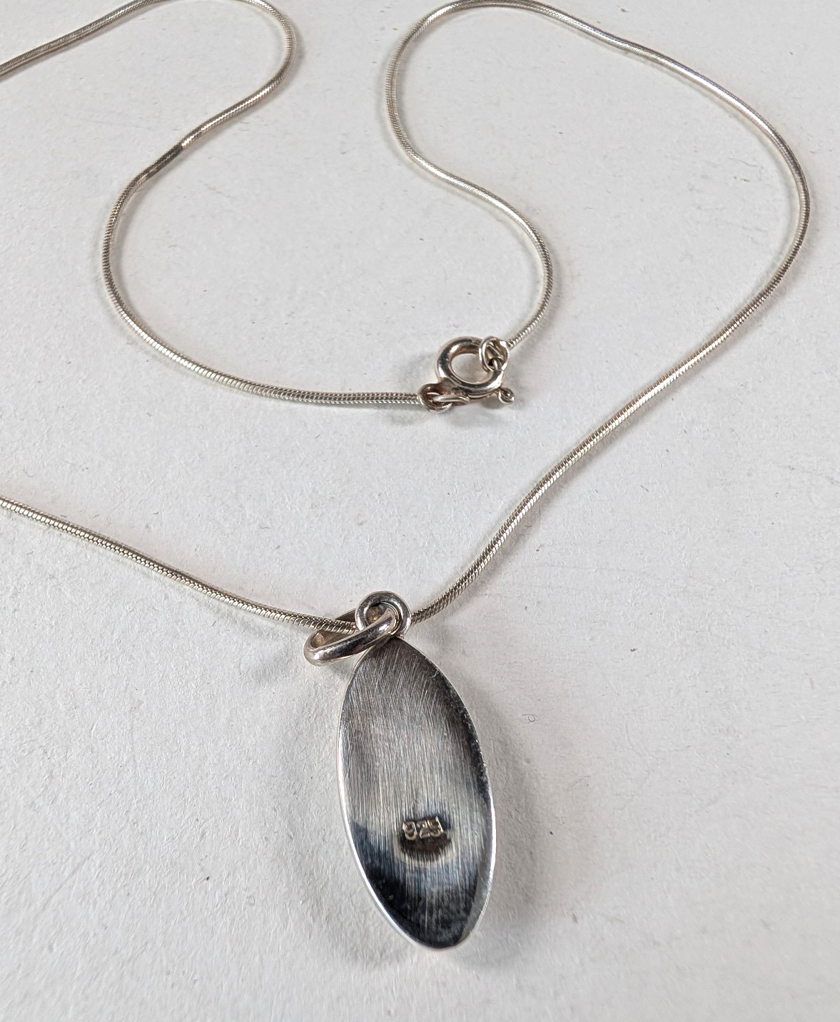 Vintage Silver 925 Mother of Pearl Pendant / Snake Chain Necklace 40cm