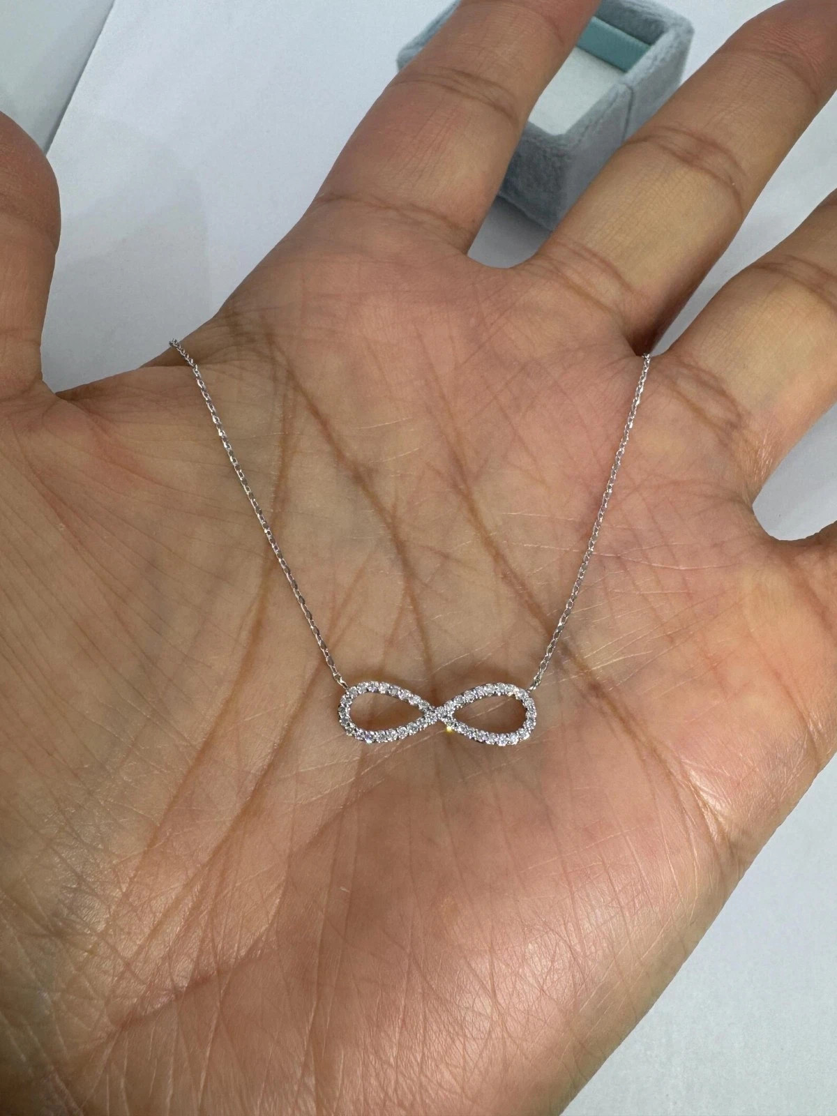 0.55 Ctw Round Cut Moissanite Infinity Necklace For Women 14k White Gold Plated.