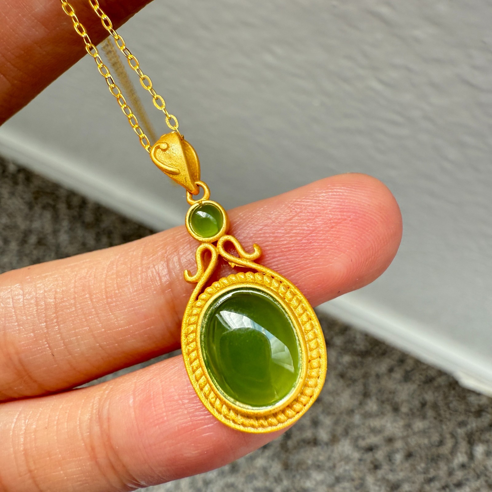 925 Sterling Silver Necklace 11x9mm Natural Emerald Exotic 14K Gold Plated Chain