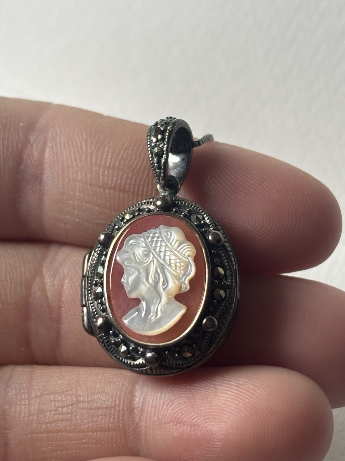 Sterling Silver Cameo Pendant 925 Marcasite Locket A China