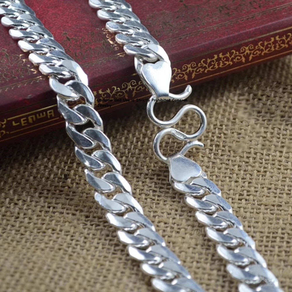 Solid 999 Fine Silve Cuban Link Chain 3mm-13mm Curb Necklace 16-26inch All Size