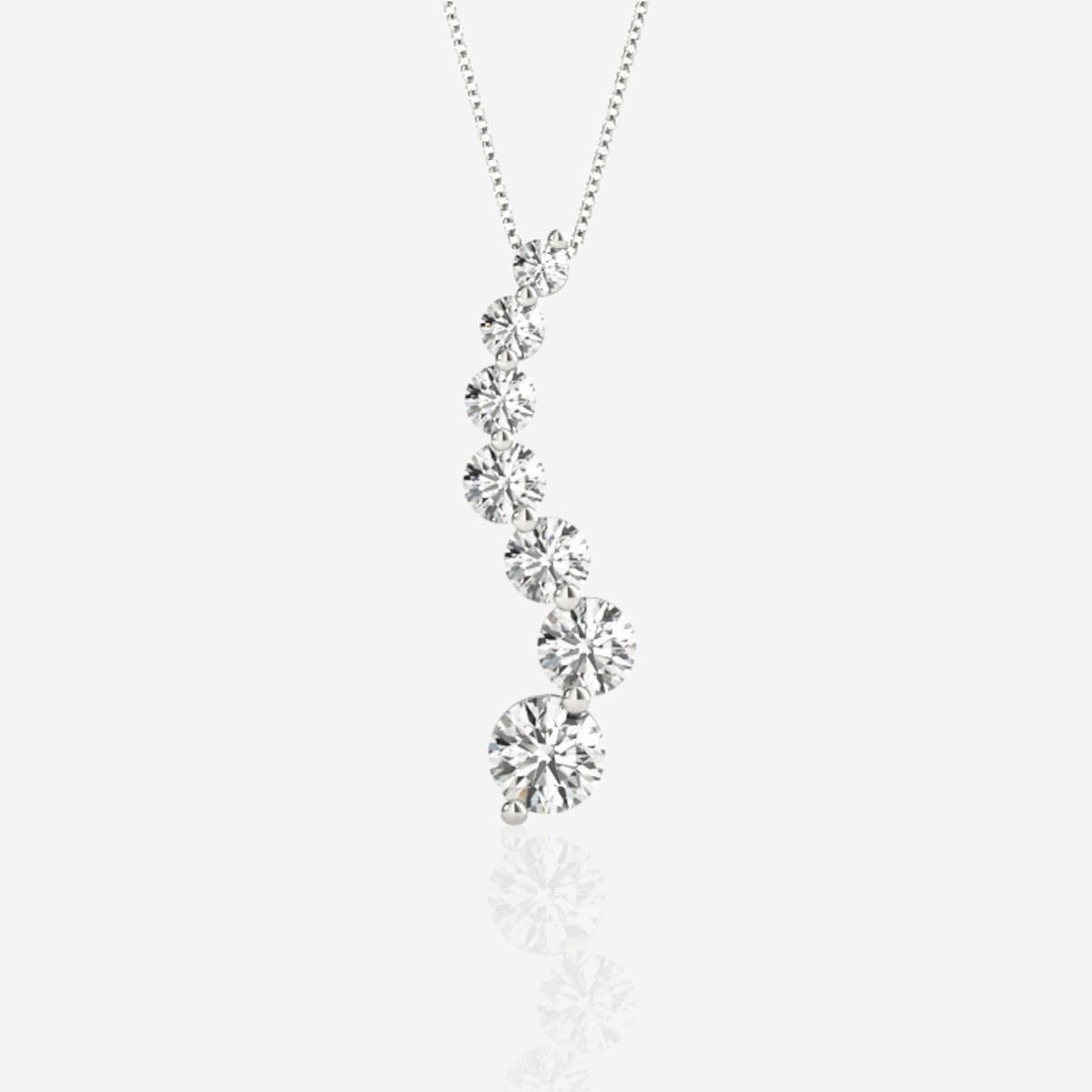 0.50+ CT Lab Grown Diamond Journey Pendant Necklace Real 14K White Gold 7 Stone