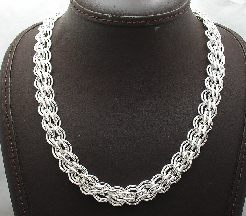 18″ Textured Double Curb Chain Necklace Senora Lock Real Sterling Silver 925