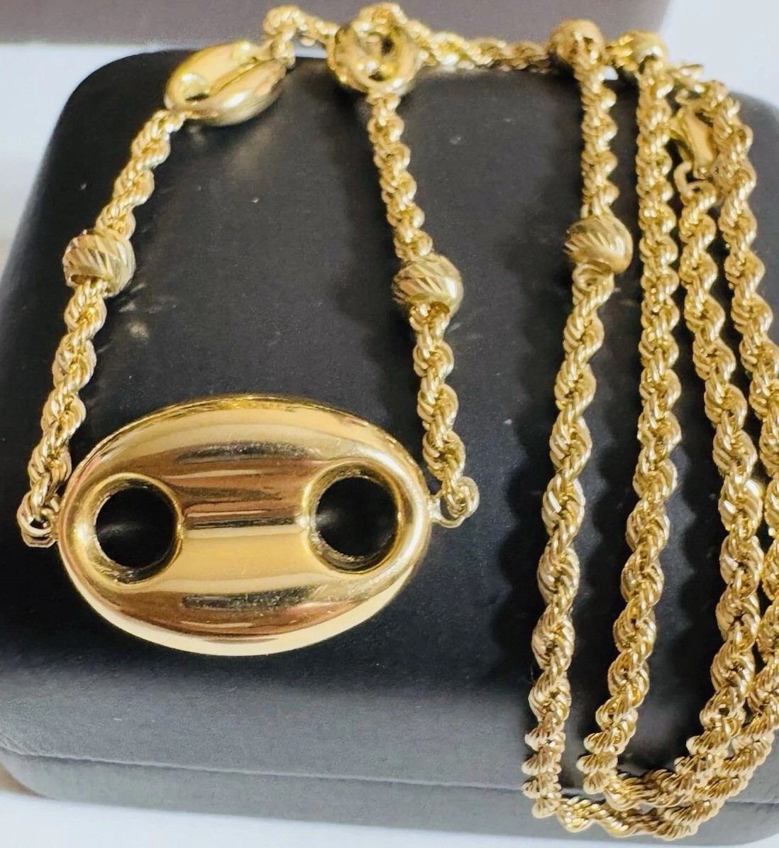 Genuine 18K 750 Dubai Real Gold Puff Women’s Necklace 17.5 -17 Inch 6g 2.5mm
