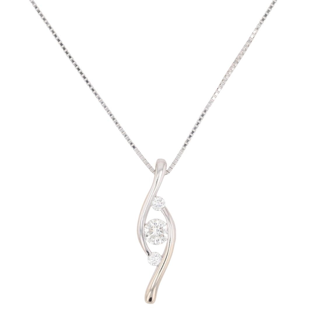 .30ctw Diamond Three-Stone Tension Set Pendant on 18.75″ Necklace 14k White Gold