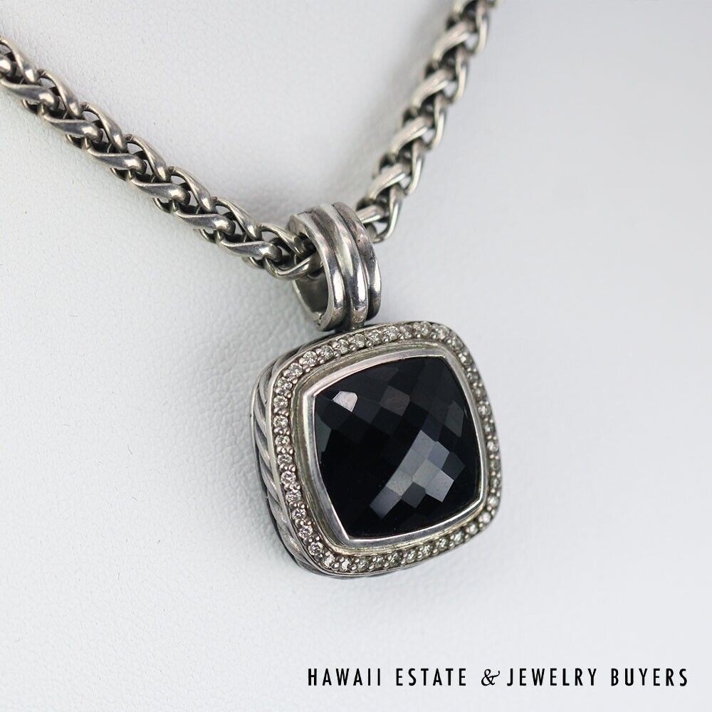 David Yurman Albion Black Onyx Diamond Sterling Silver Necklace 18 Inch