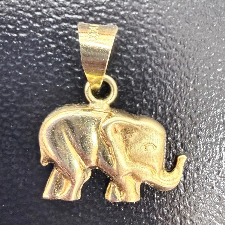 14k Yellow Gold Elephant Charm Pendant with Bail, No Stone, Animals & Insects