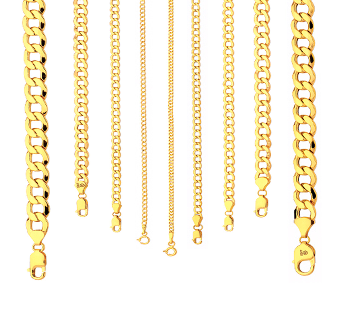 14k Yellow Gold 2mm-11mm Curb Chain Necklace Bracelet Size 7″-30″ Hollow