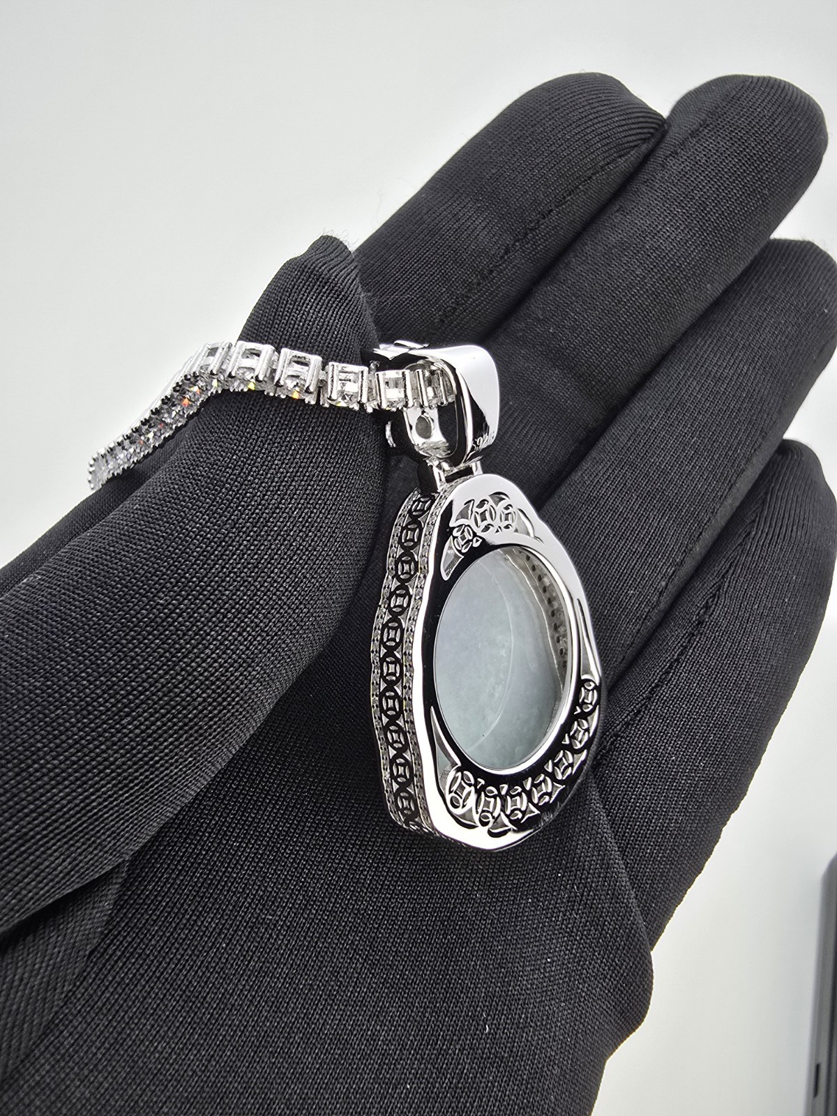 Jade Buddha Pendant Necklace VVS1 Moissanite Tennis Chain 925 Silver 22